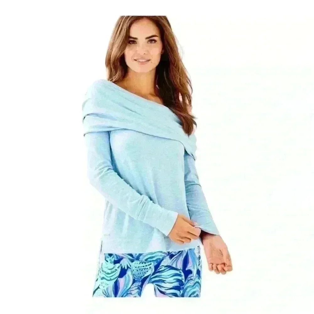 Lilly Pulitzer Belinda One Shoulder Heather Blue Pullover Top Size XS